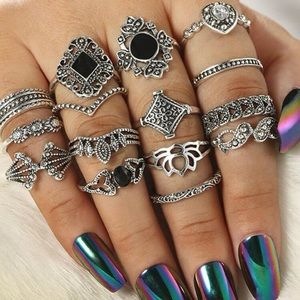 15pcs/set Fashion Zinc Alloy Geometric Decor Ring For Women